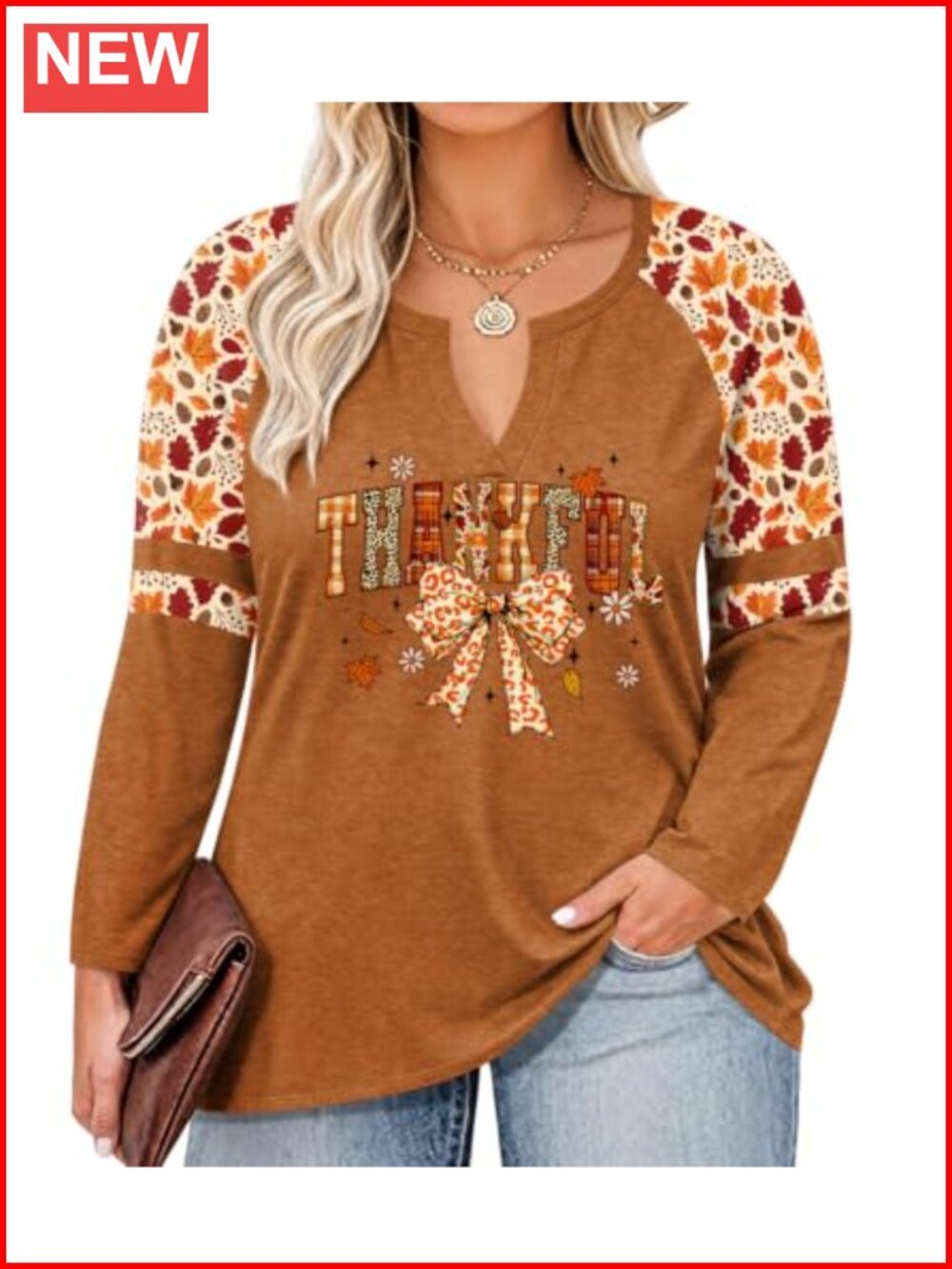 Plus Size Fall Halloween Thanksgiving Graphic Raglan Blouse